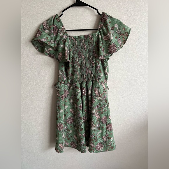 Cloud Sky Green Floral Dress with Tie in Front - Picture 3 of 4